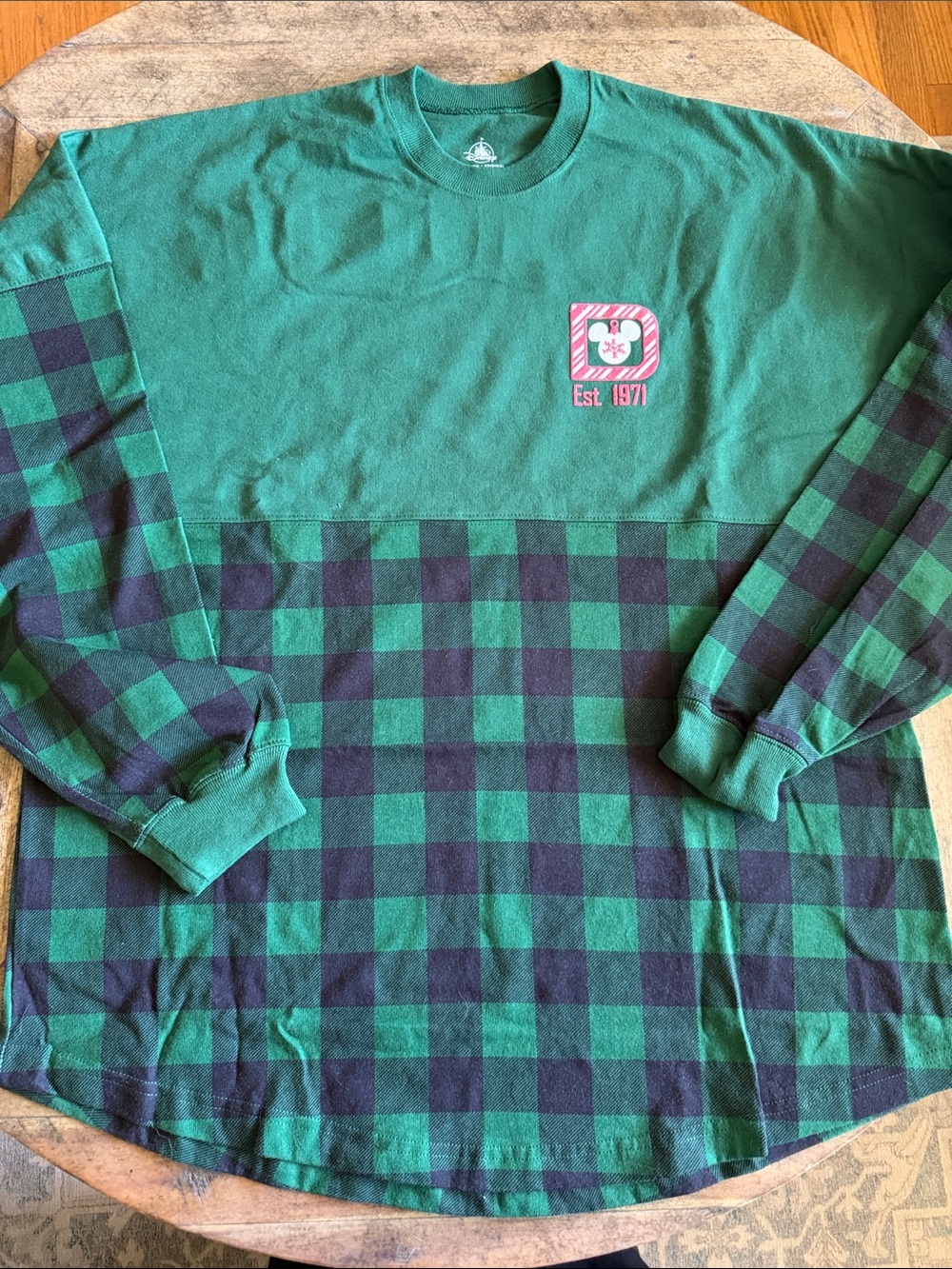 Walt Disney World Green and Black Buffalo Plaid Spirit Jersey Holiday Christmas
